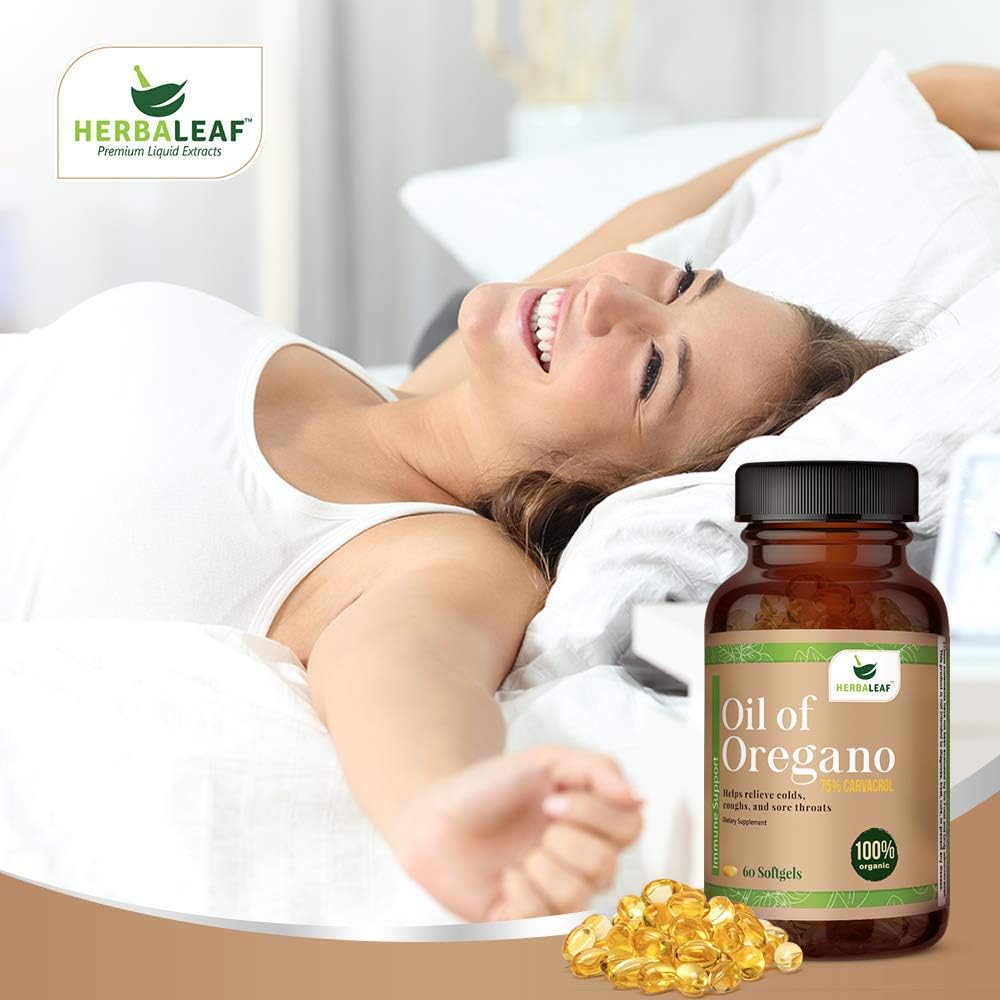HERBALEAF Oil of Oregano 3X Potency Softgels Immune Defense, Helps Relieve Colds, Coughs, Sore Throats- Gut Support. (60 Count) : Health & Household