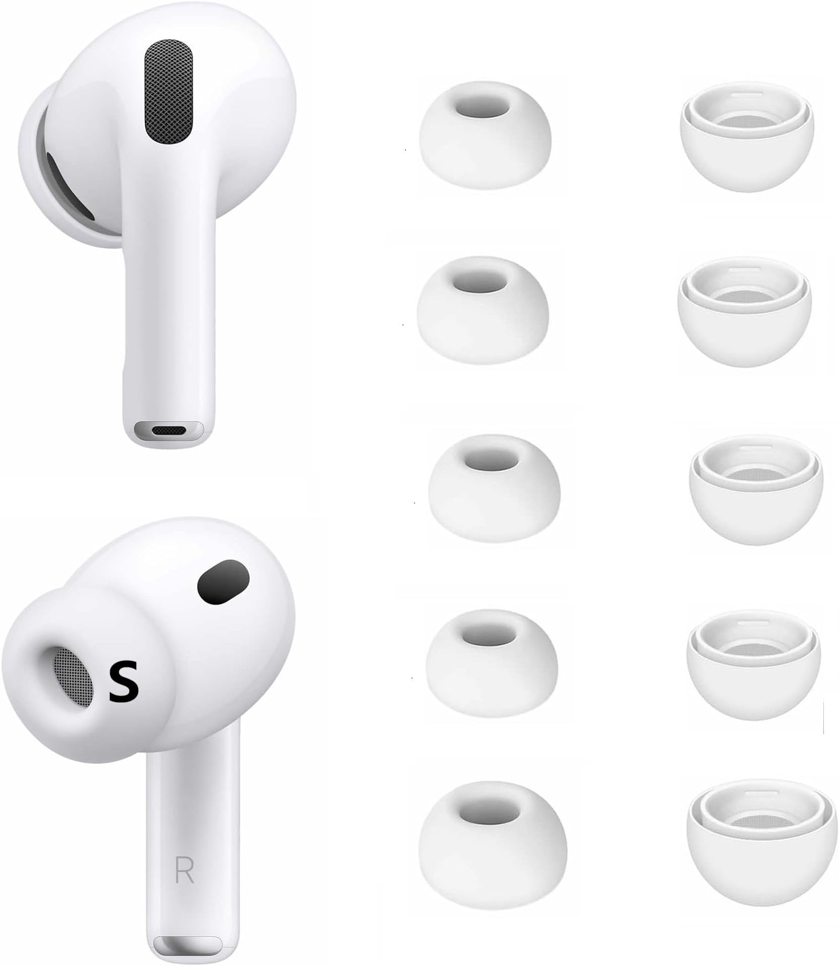 5 Sets S Size Ear Tips Replacement for AirPods Pro 3, Silicone Earbuds Covers Eartips Ear Cap 5 Pairs Compatible with AirPod Pro 3, White S 923
