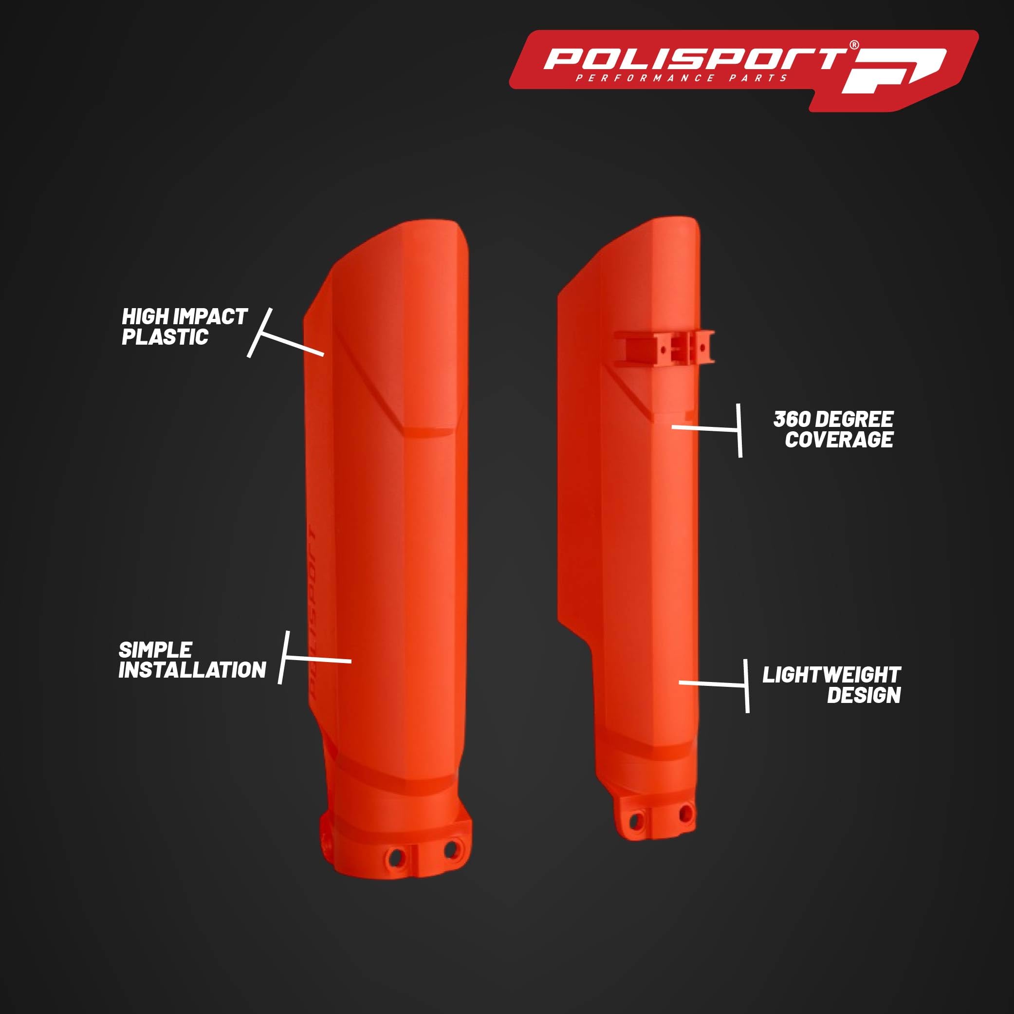 POLISPORT 8399300001 - Protezione forcella completamente avvolgente realizzata in plastica resistente agli urti e all'abrasione compatible con motocicletas KTM en color Arancia