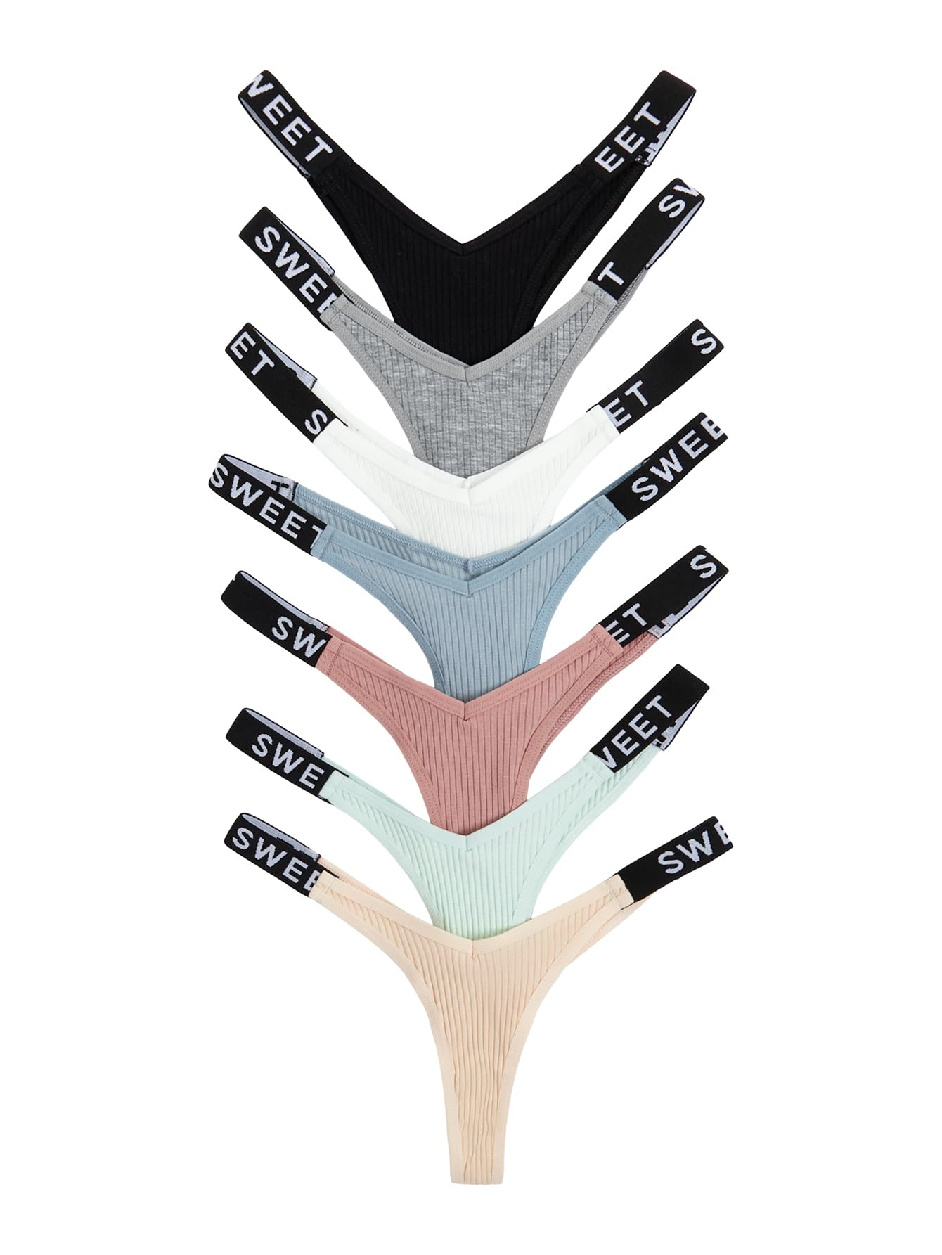Women's 7Pcs G String Thongs Cheeky Low Rise Letter Print Tape Underwear Pack Panties Briefs
