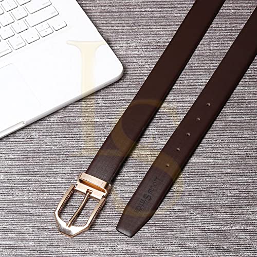 Image of LOUIS STITCH Men's Brown Italian Leather Belt 1.25 inch (35mm) Handmade Formal Stylie Waist Strap with Golden Buckle Belt for Men Gents Boys (RP-BR-TG-GD)