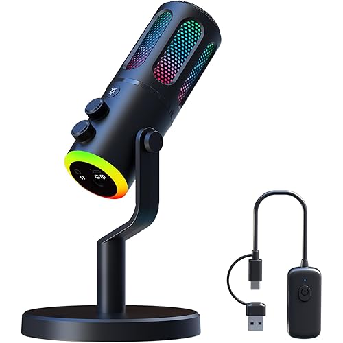 Wireles USB Condenser Microphone for PC Laptop - Studio Sound Gaming Mic for Podcast Streaming Asmr YouTube with Volume Control, Reverb Mode