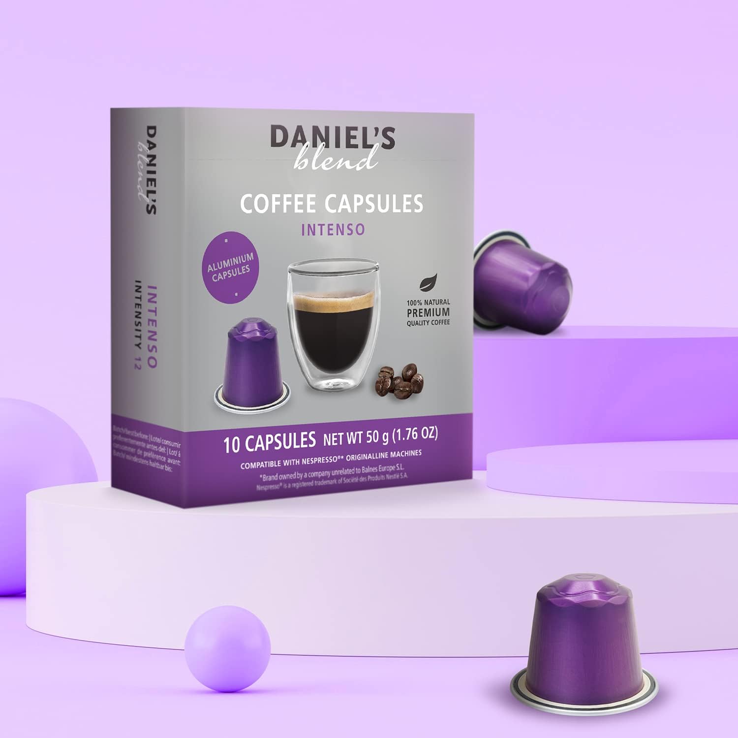 Daniels Blend Espresso Aluminum Capsules Compatible with Nespresso 60 Coffee Pods Single Server Kosher Certified Intenso