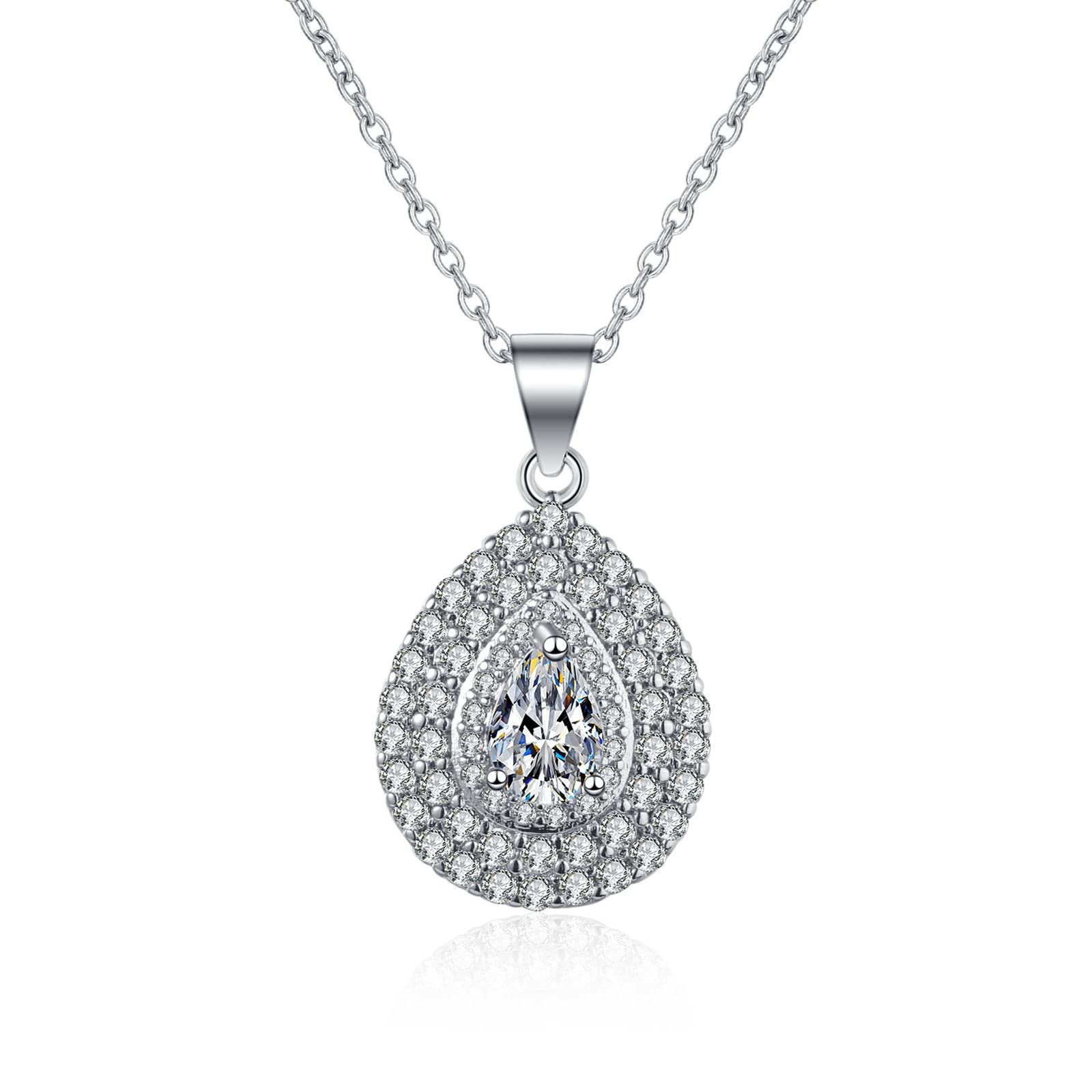 Collana Oro Donna 18K Vero, Catene Collane Goccia D'Acqua Brillante con Diamante Sintetico Collana con Ciondolo Donna Oro Bianco 45 CM