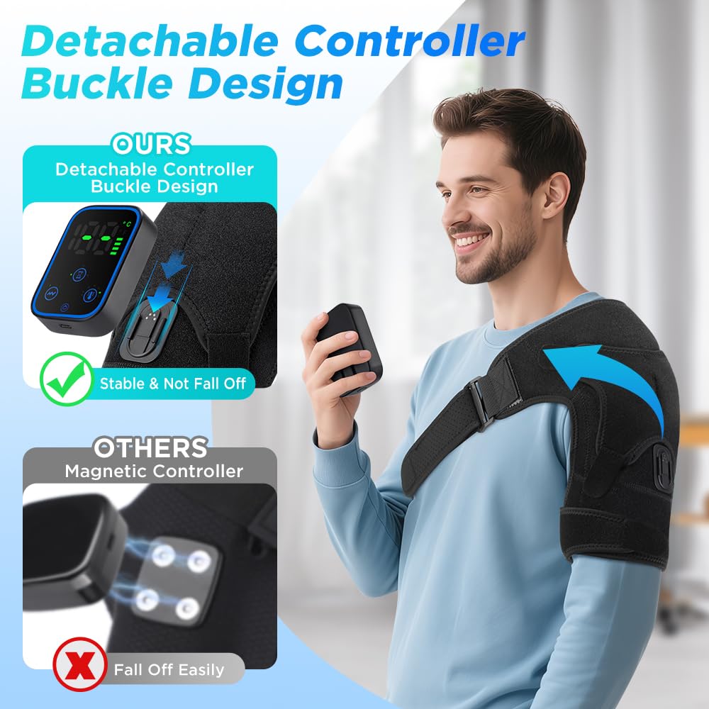 App-Steuerung SchulterwäRmer, 6 Heizstufen & 3 Modi Schultermassage GeräT, Kabellose Beheizte Schultermassageauflage, mit 5000mah-Akku & Led-Touchpanel, FüR Schulter MäNnern Frauen (B)