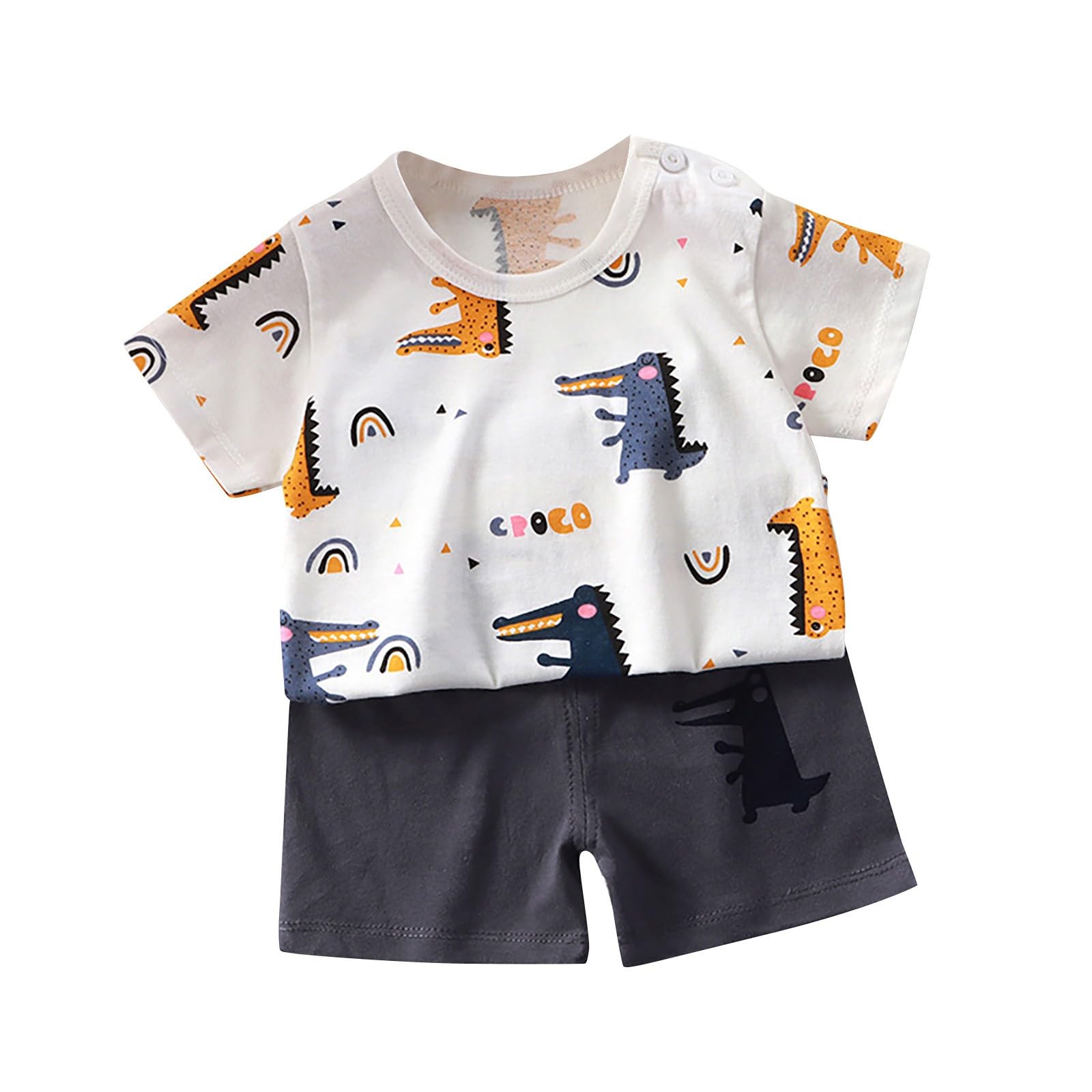 Conjunto de 2 piezas para bebé y niño, de verano, manga corta, con estampado de animales y pantalones cortos a rayas, con cintura elástica, ropa casual y cómoda para niños — view 16