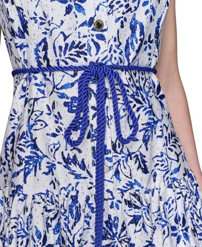 Image of Karl Lagerfeld Women's Sleeveless Square Neck Drope Waist Maxi Dress with Rope Belt