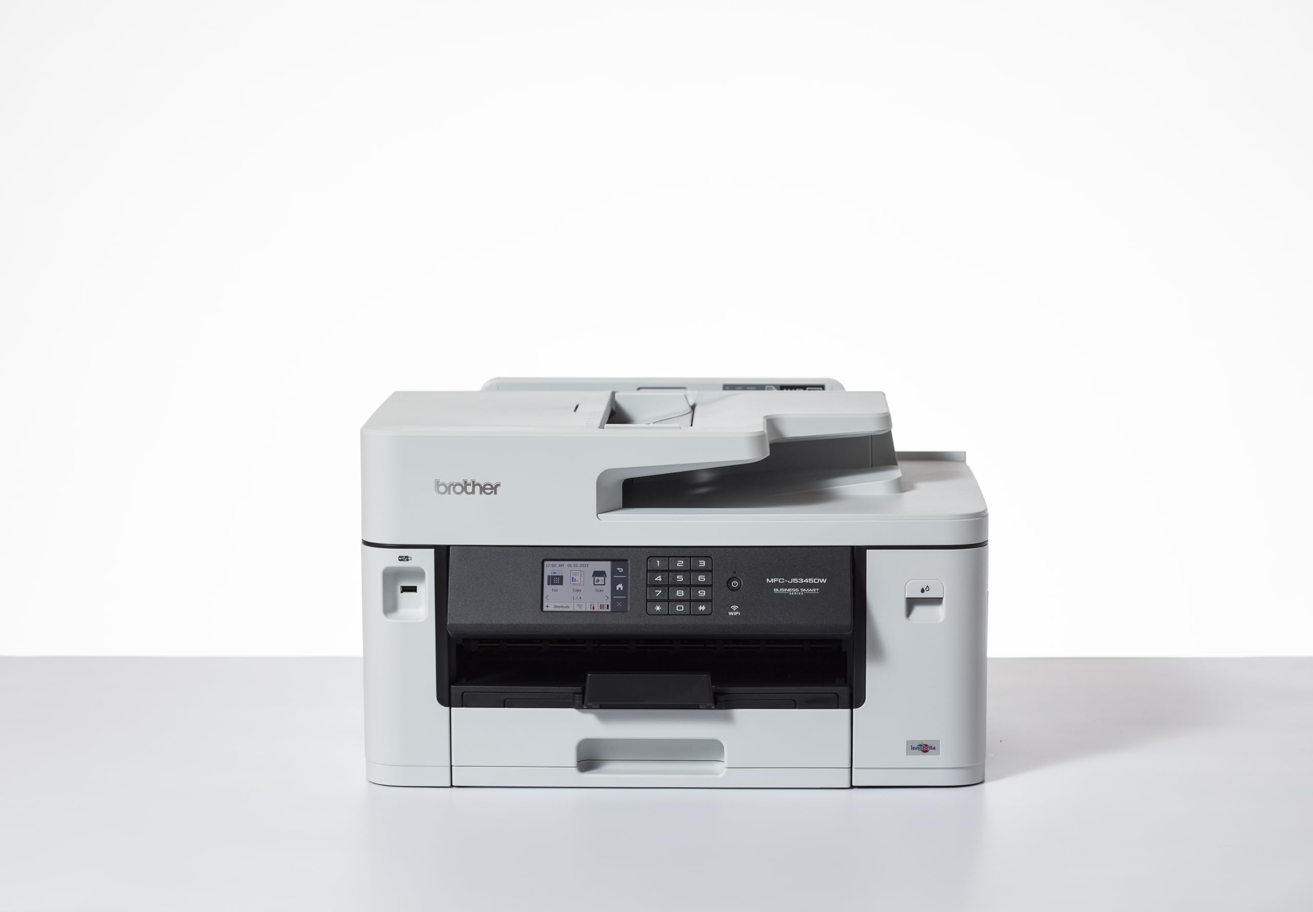 Brother MFC-J5345DW - Multifunzione a getto d'inchiostro 4 in 1, 250 fogli, stampante, scanner, fotocopiatrice, fax, bianco, medio