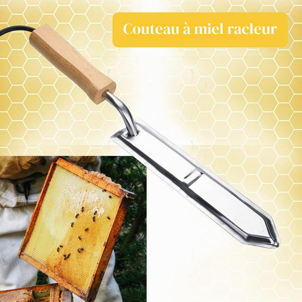 Atyhao Couteau électrique à Désoperculer Le Miel, Grattoir à Miel Extracteur d'abeille Outils D'apiculture Fournitures D'extracteur d'abeille(Prise UE)