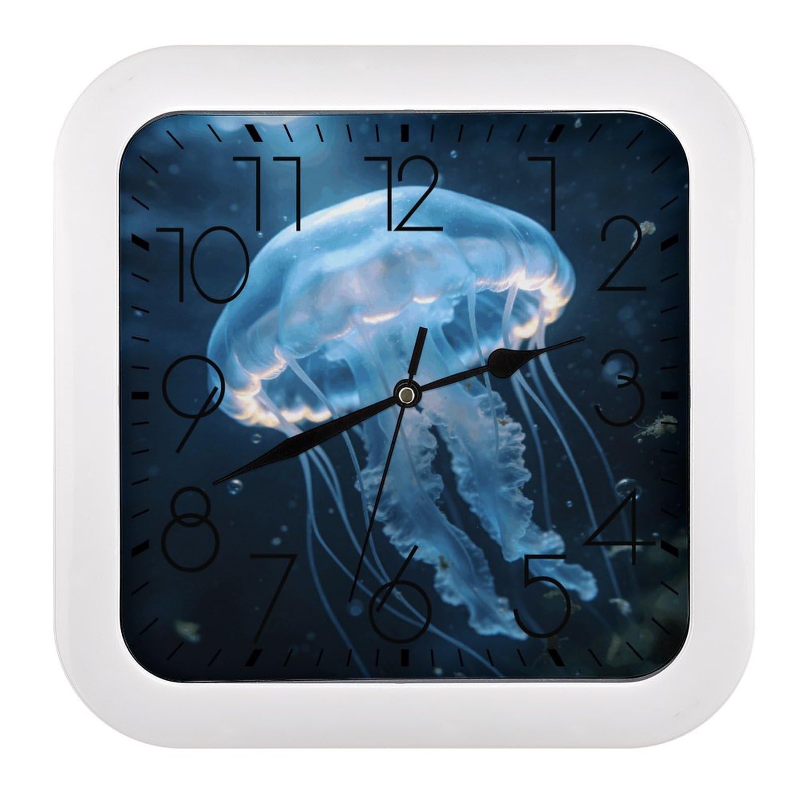 LZQPOEAS Jellyfish Square Wall Clock, 10.2 Inch Battery Operated Silent Non-Ticking Wall Clock, Square Analog Decorative Clock for Home Wall Art, Living Room, Bedroom, and Office
