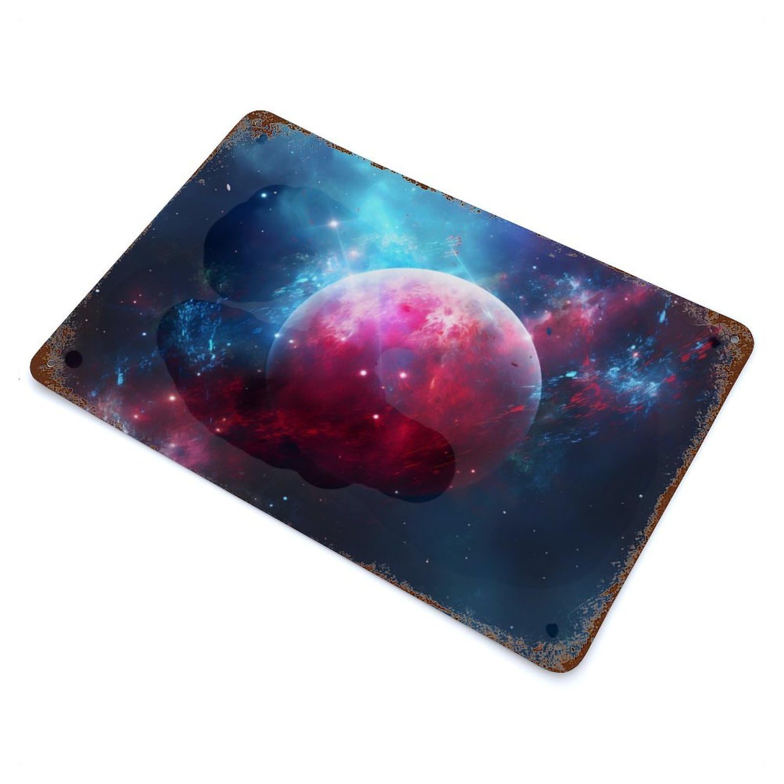 Vintage Rust Metal Sign with Space Planet Art Design 11.8"x7.9", for Shed, Workshop And Garage Wall Decor, Classic Wall Plaque