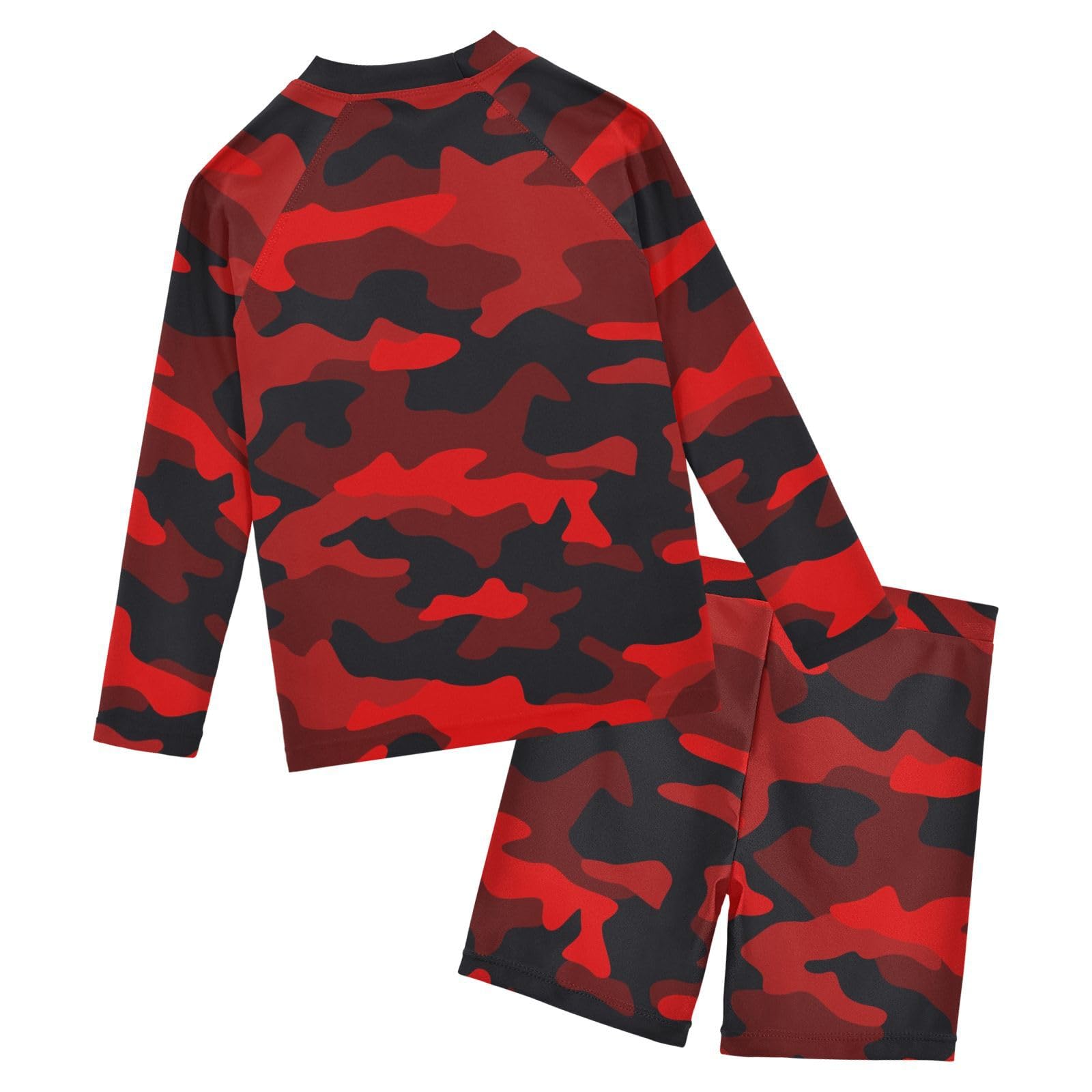 Aflyko Kids' Bathing Suit Set Black Red Camo Long Sleeve Swim Tops with Shorts Summer Vacation Pool Party Rashguard Fun Cute Infant Beachwear, 4T