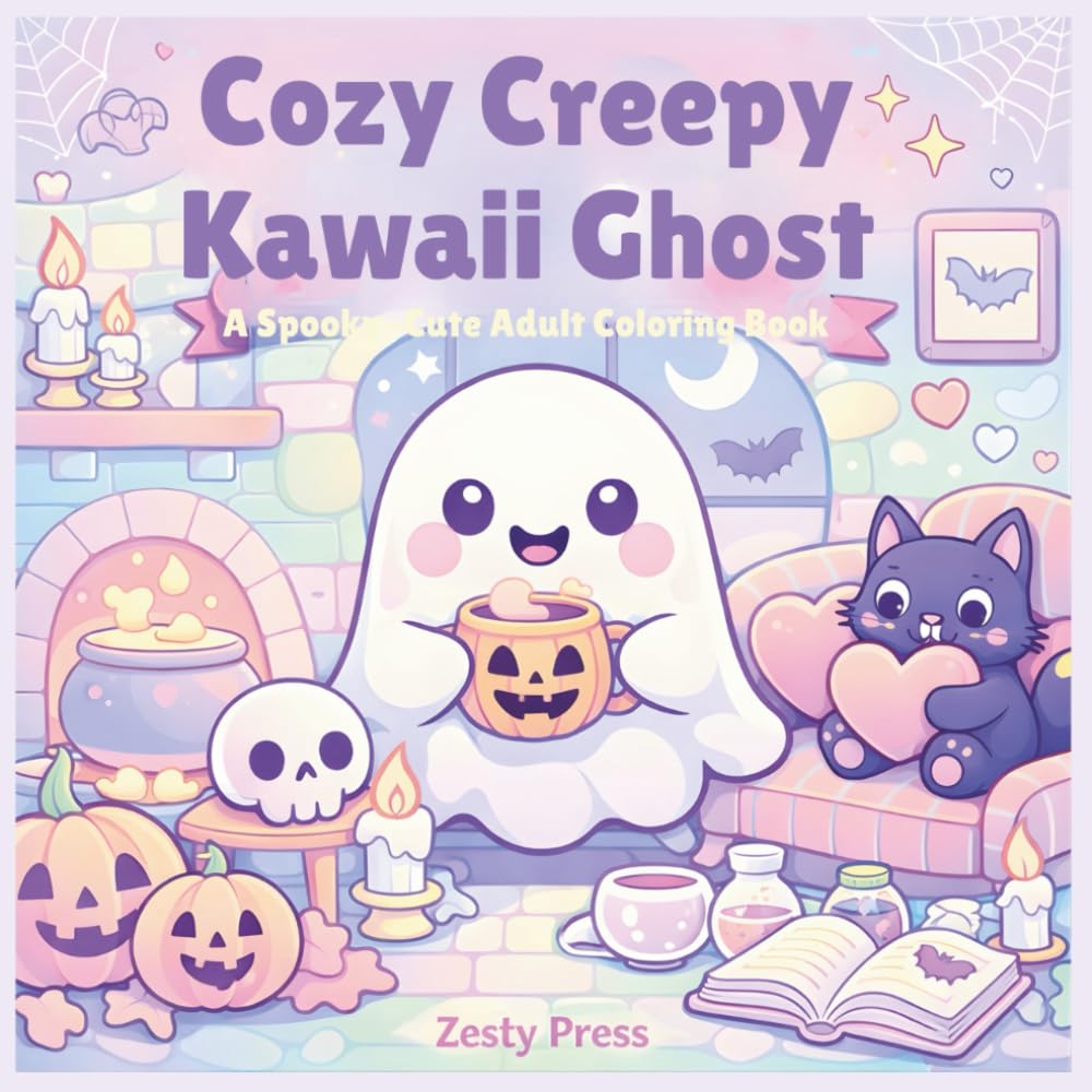 Cozy Creepy Kawaii Ghost: A Spooky-Cute Adult Coloring Book: Bold & Easy Halloween Line Art Filled with Cute Ghosts, Pumpkins, Potions, and Cozy Haunted Scenes for Relaxation