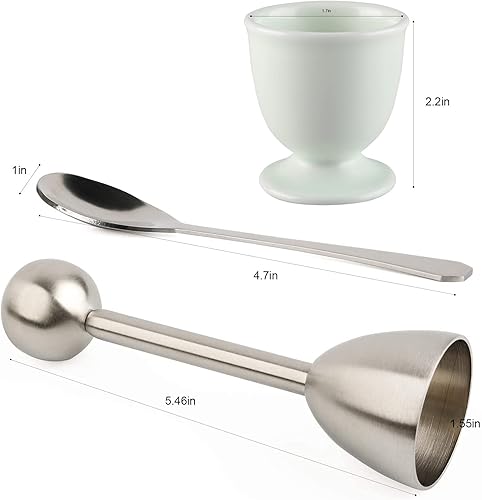 Miniatura 2 de Juego de tapas de cerámica para huevos duros y suaves, incluye 1 cortador de huevos, 4 tazas de cerámica y 4 cucharas (juego de galletas de huevo)