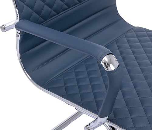 Miniatura 5 de VESCASA Sillas de oficina para invitados con respaldo de diseño de rejilla rómbica, sillas de recepción de piel sintética con brazos para sala de