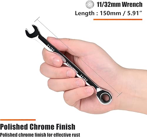 Miniatura 140 de Egofine Llave combinada de trinquete de 7/16 pulgadas SAE, llave de engranajes de grado industrial con diseño de 12 puntos, trinquete de 72 dientes