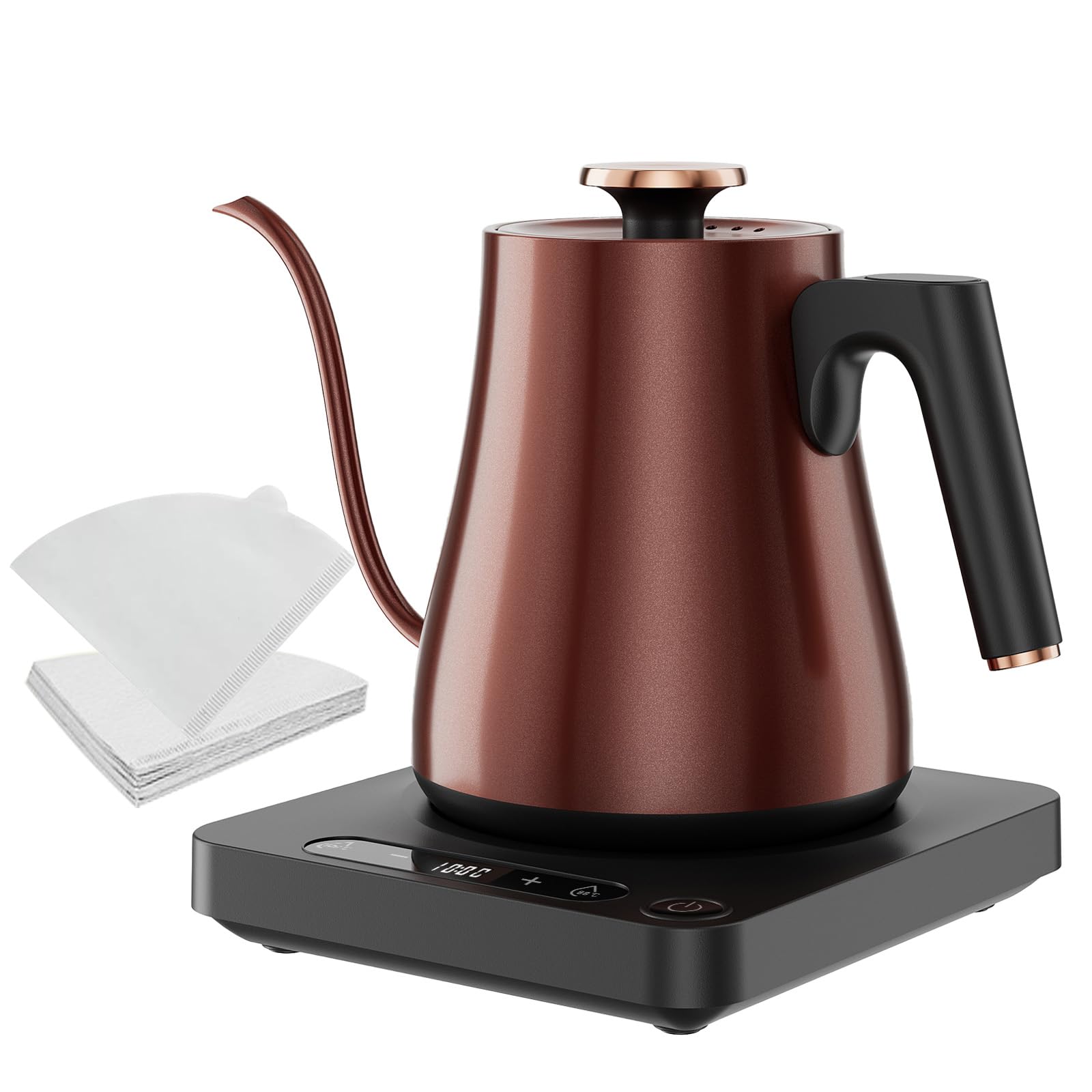 Smart Gooseneck Electric Kettle with Temperature Control and Keep Warm, 1000W Rapid Boil 1.0L Stainless Steel Copper Color, LED Display, Touch Control - Ideal for Pouring, Kitchen, and Traveling
