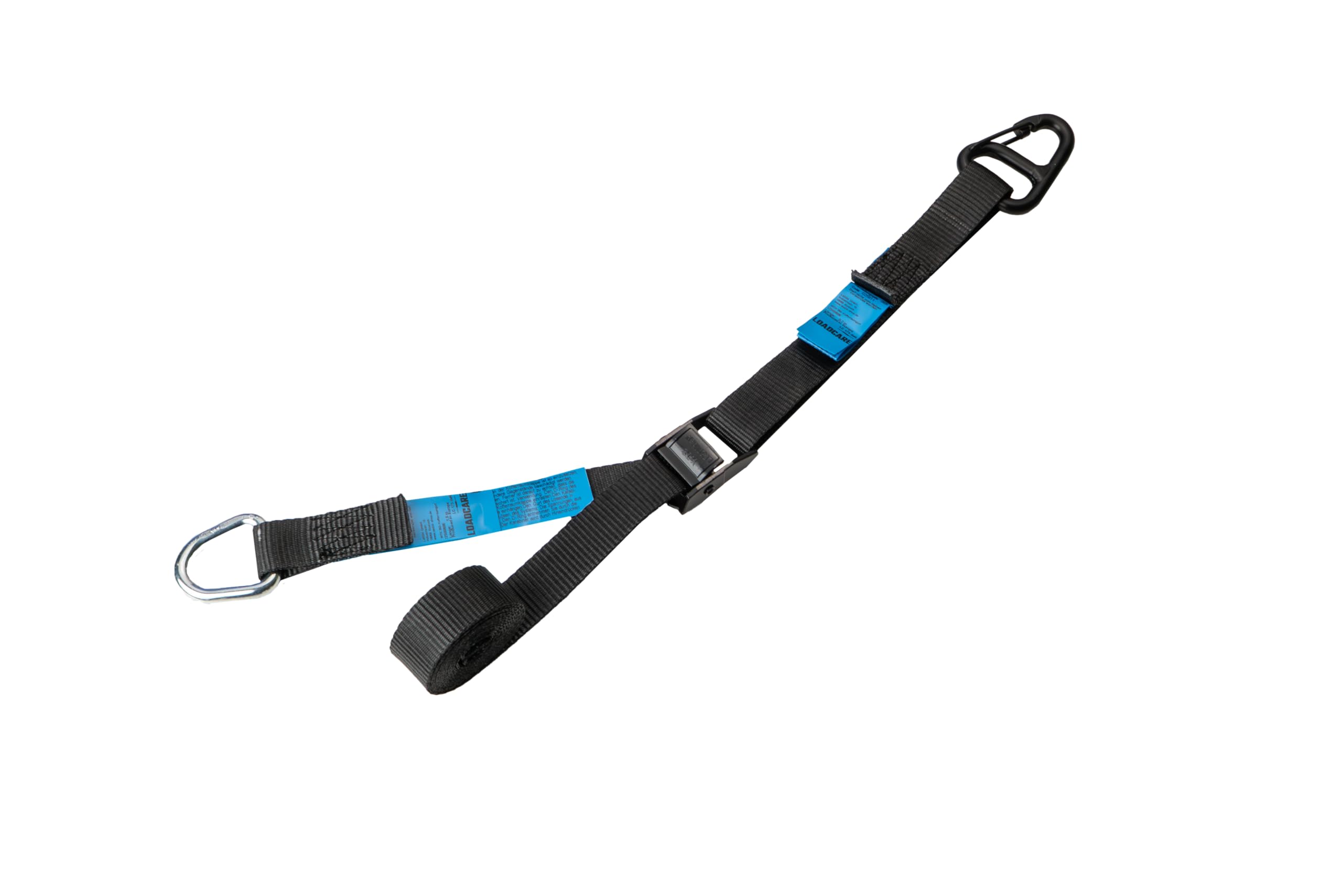 LOADCARE Kofferraumgurt zur Ladungssicherung, zweiteilig LC 175 daN Spanngurt für Kofferraum, PKW Kofferband 25 mm Bandbreite mit Quick View Label, 2 m (Schwarz)