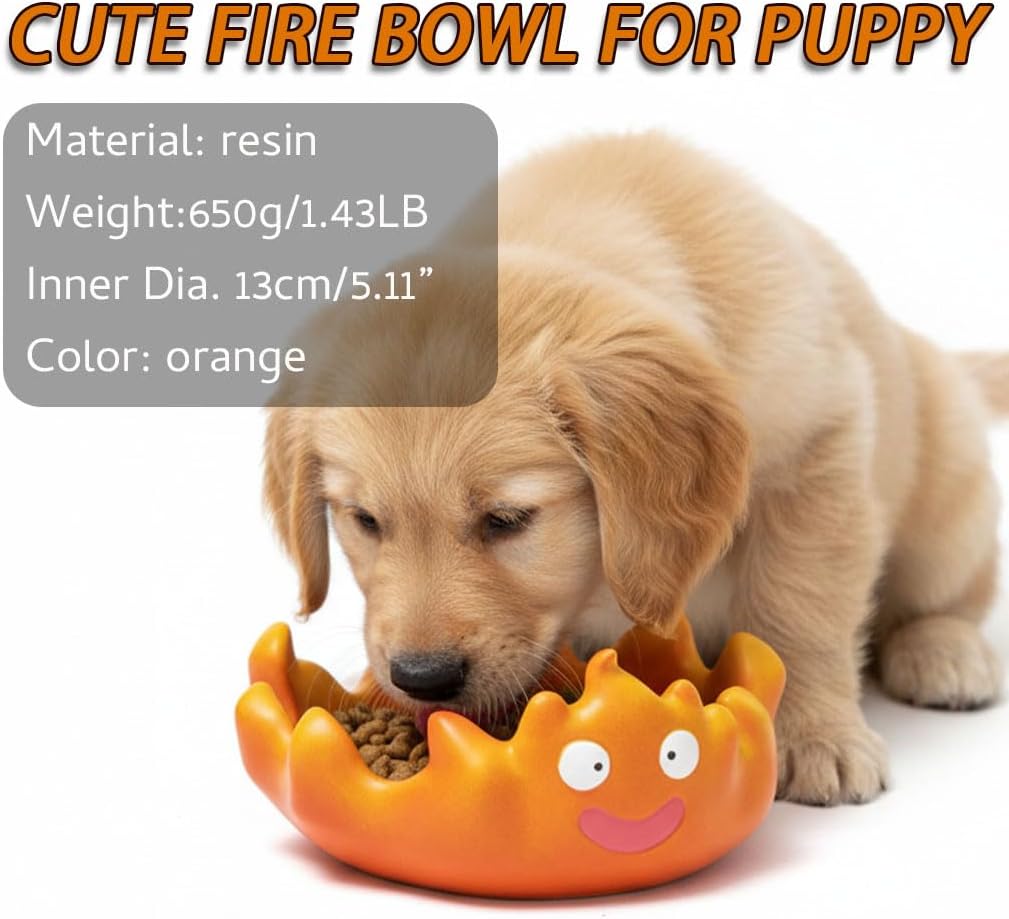 Heavy Bowl for Puppy Dog Not Move, Cute Amine Calcifer Fire Bowl for Pets Great