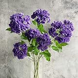 YalzoneMet Artificial Snowball Viburnum Flower 4 Pcs 26.8‘’ Purple Small Hydrangea 2 Heads Natural L