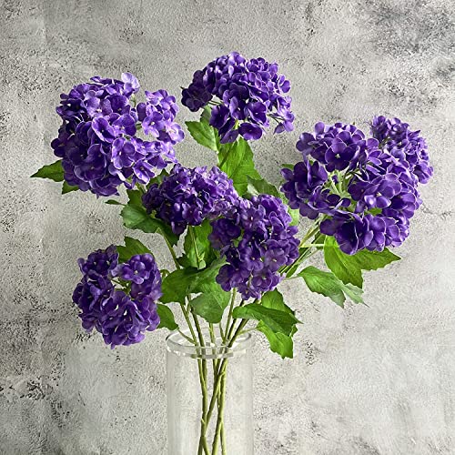 Yalzonemet Artificial Snowball Viburnum Flower 4 Pcs 26.8‘’ Purple Small Hydrangea 2 Heads Natural Lifelike Real Touch Faux Latex Long Stem Snowball For Home Decoration Outdoor Wedding Decor #TOP1