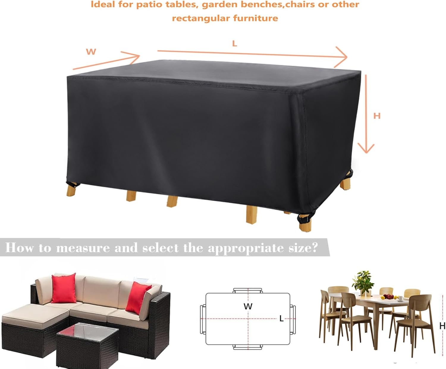 Garden Furniture Covers Waterproof 126x78.7x33.5inch/LxWxH 420D Rectangular 420D Oxford Fabric Windproof Anti-UV Multi-Size Garden Outdoor Patio Furniture Cover for Chair and Table Black