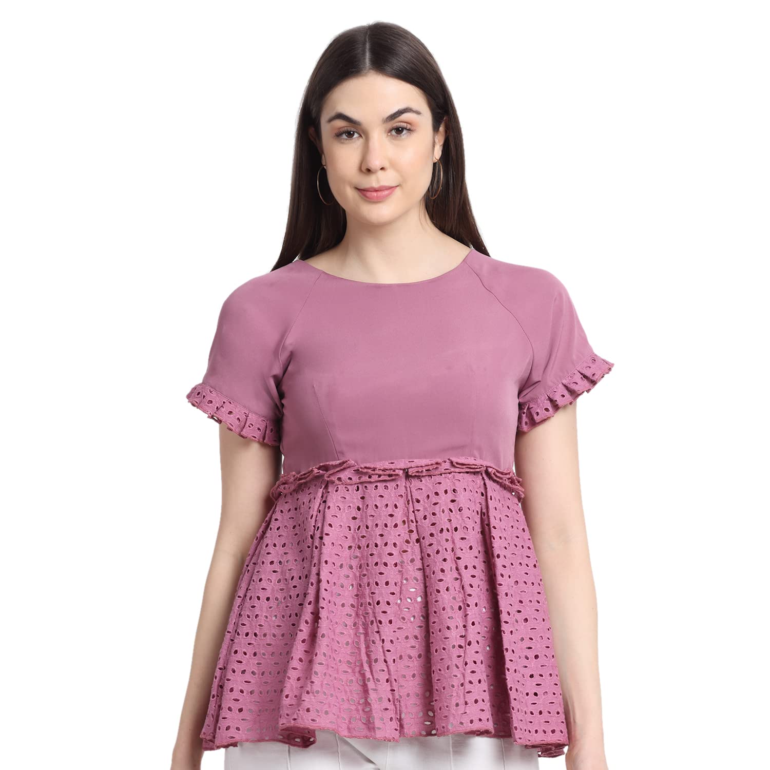 La ZoireRaglan Cap Sleeves Schiffli Top for Women & Girls