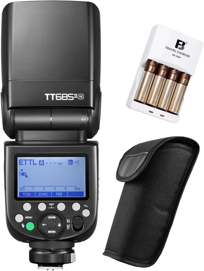 Godox TT685II-N TTL 2.4GHz GN60 High-Speed Sync 1/8000s Flash Speedlite Light with FB 4*AA Rechargeable Batteries&Charger Compatible for Nikon DSLR Cameras