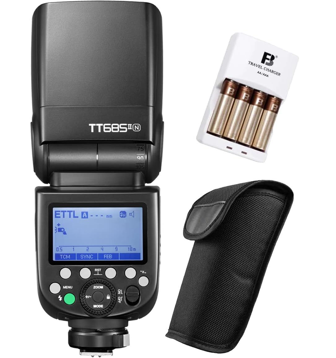 Godox TT685II-N TTL 2.4GHz GN60 High-Speed Sync 1/8000s Flash Speedlite Light with FB 4*AA Rechargeable Batteries&Charger Compatible for Nikon DSLR