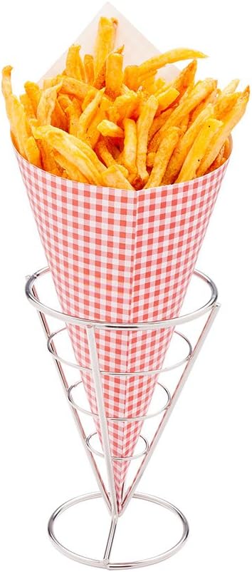 Restaurantware Conetek 10-Inch Eco-Friendly Finger Food Cones: Perfect for Appetizers - Food-Safe Paper Cone with Picnic Print Styling - Disposable and Recyclable - 100-CT - Restaurantware