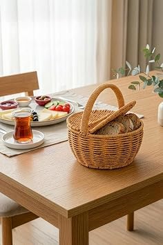 Digithome Yuvarlak Hasır Rattan Mini Kulplu Organizer Sepet - BB6068