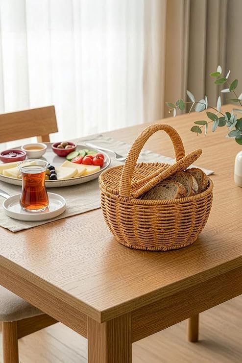 Digithome Yuvarlak Hasır Rattan Mini Kulplu Organizer Sepet - BB6068