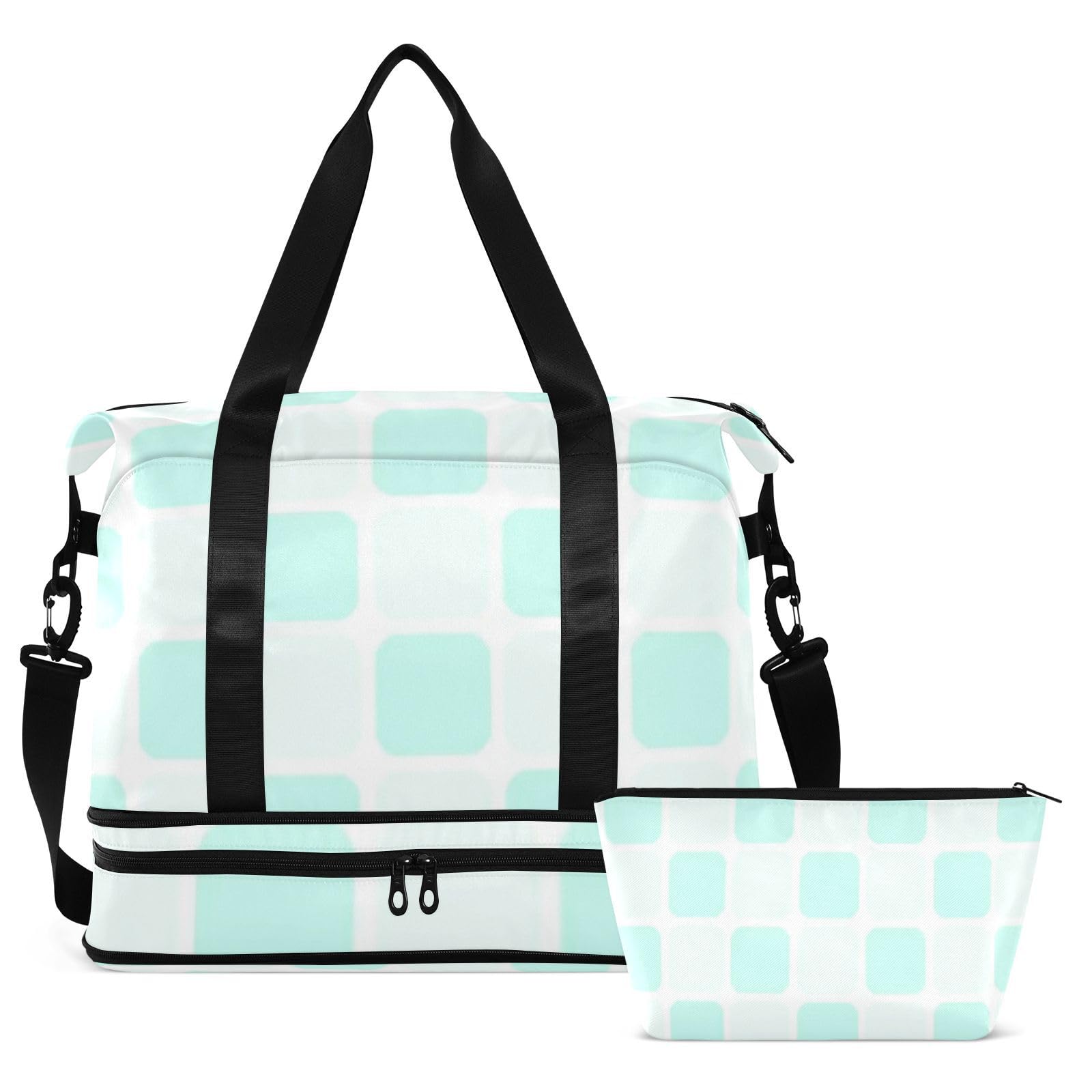Reisetasche mit Nassfach, verstellbarer Riemen, für Reisen, 2-teiliges Set, für Damen und Herren, Mintgrün