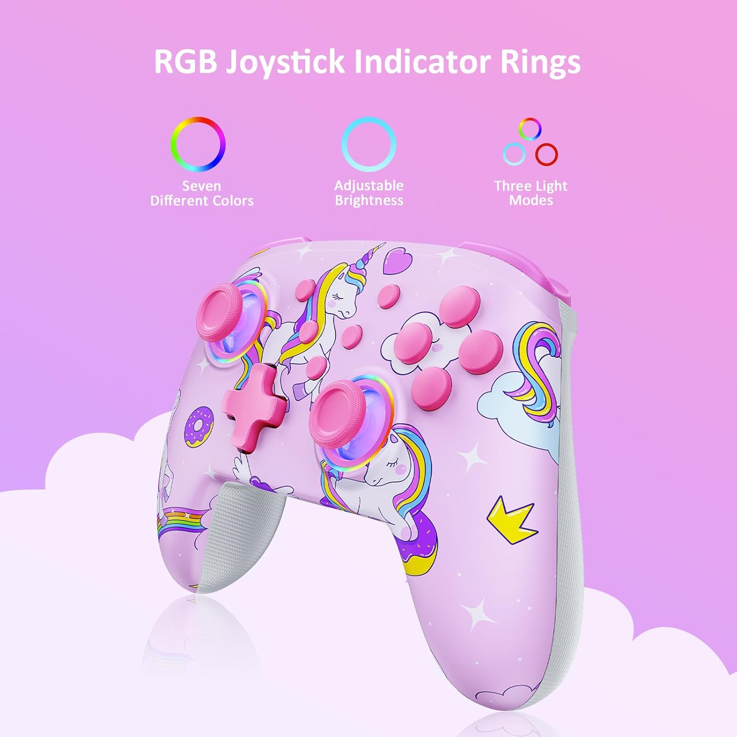 NexiGo Wireless Controller (No Deadzone) for Switch 2 and Switch, Bluetooth Controllers for Nintendo Switch with Vibration, Motion, Turbo and LED Light (Pink Unicorn)