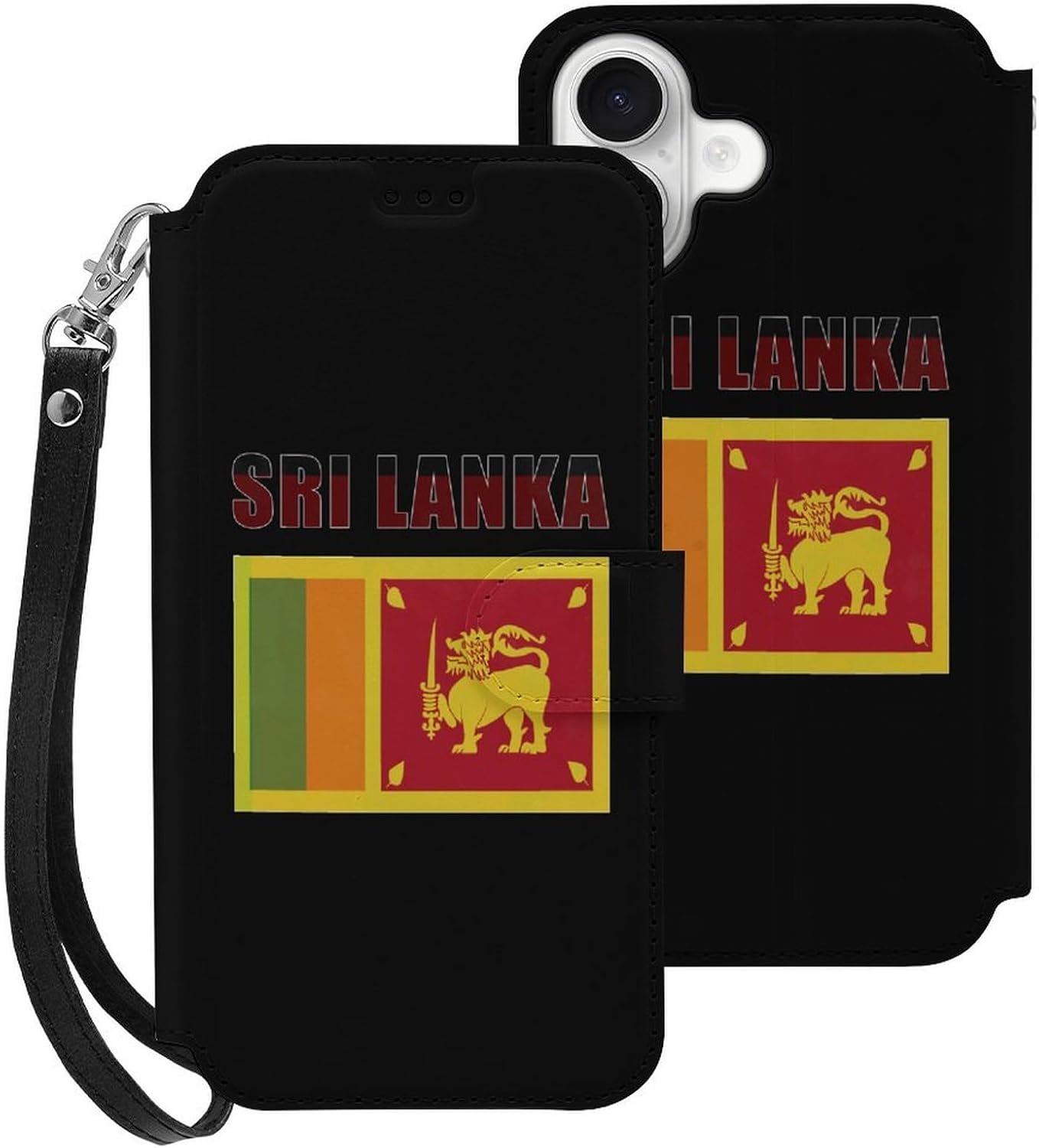 Vintage Sri Lanka Flag Compatible with iPhone 16/16 Plus/16 Pro/16 Pro Max/16 E Case Phone Wallet Card Holder Flip Cover with Wrist Strap