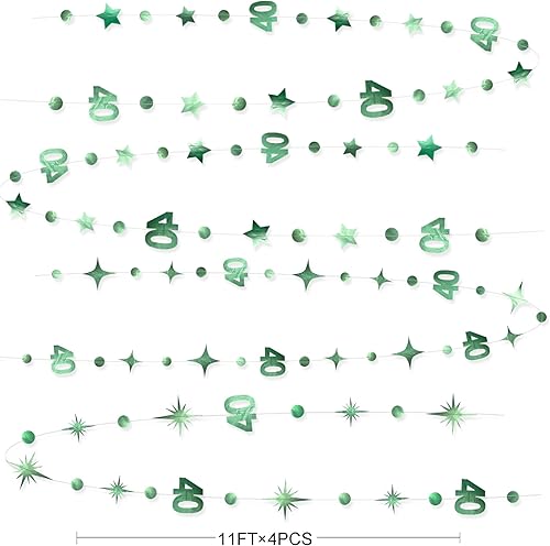 Miniatura 7 de Decoraciones de cumpleaños número 40 color azul marino con el número 40, guirnalda de estrellas centelleantes metálicas, para colgar en banderines