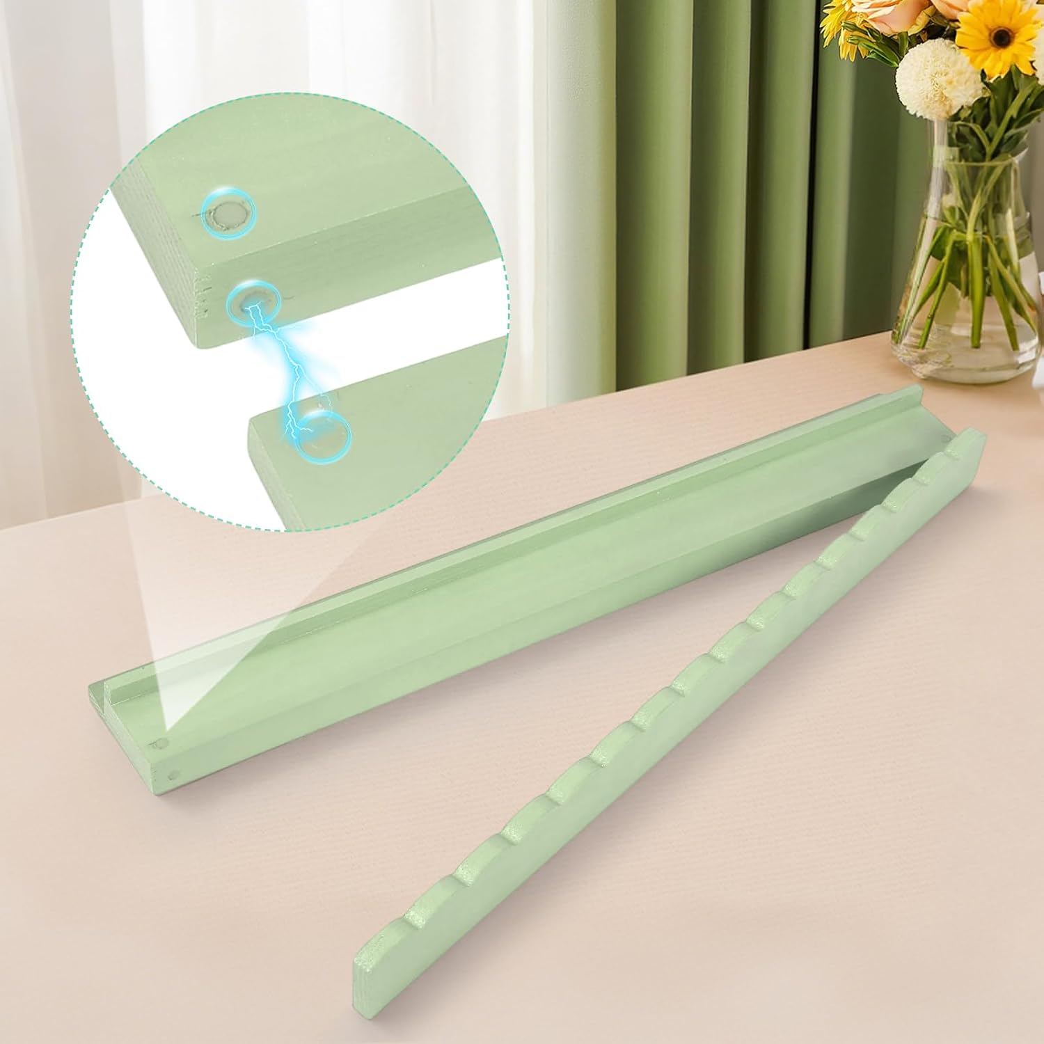 AQQHSAIN 4 Pcs Mahjong Racks with Pushers Wooden American Mahjong Tile Rack Set Magnetic Scalloped Organizing Tiles Holders with Storage Bags 17.3 Inch Mahjong Accessories for Players Gift (Green)
