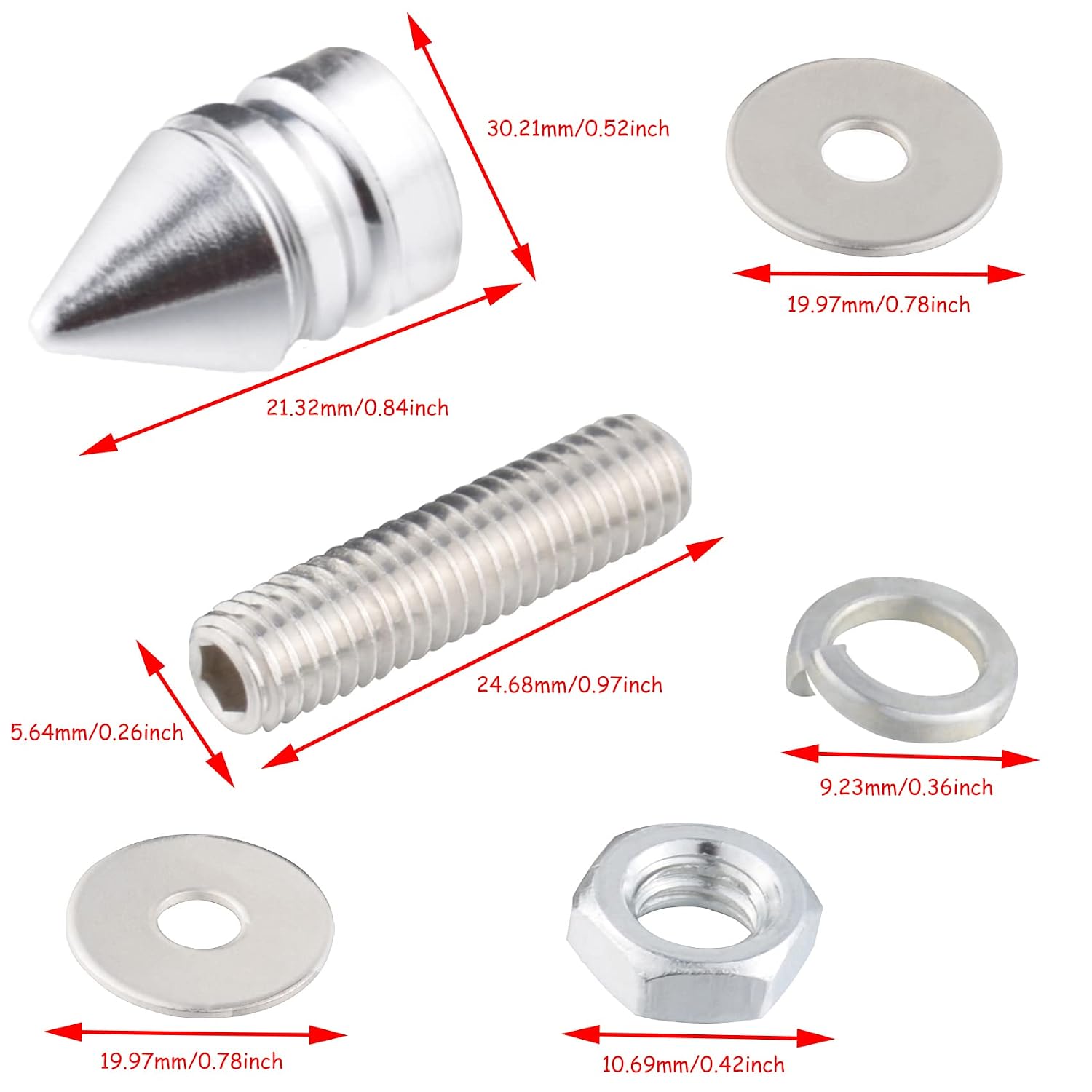 Lunsom License Plate Screws Kit, 4 Pack Spike Fastener Metal Car Tag Screws License Plates Frames Bolt Kit with Nut,Washer, Gasket,Bolt(Silver)