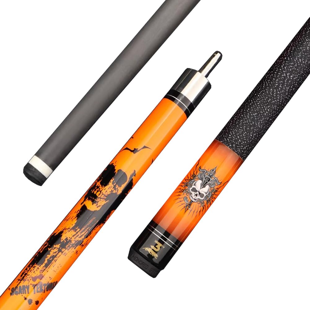 HTDRE Pool Cue Stick, Carbon Fibre 58 Inch 1/2 Joint Handmade 2 Piece American Professional Billiard Pool Cue with Anti-Slip Thread Wrapping, 19 19.5 20oz(Size:12.5MM,Color:Orange)