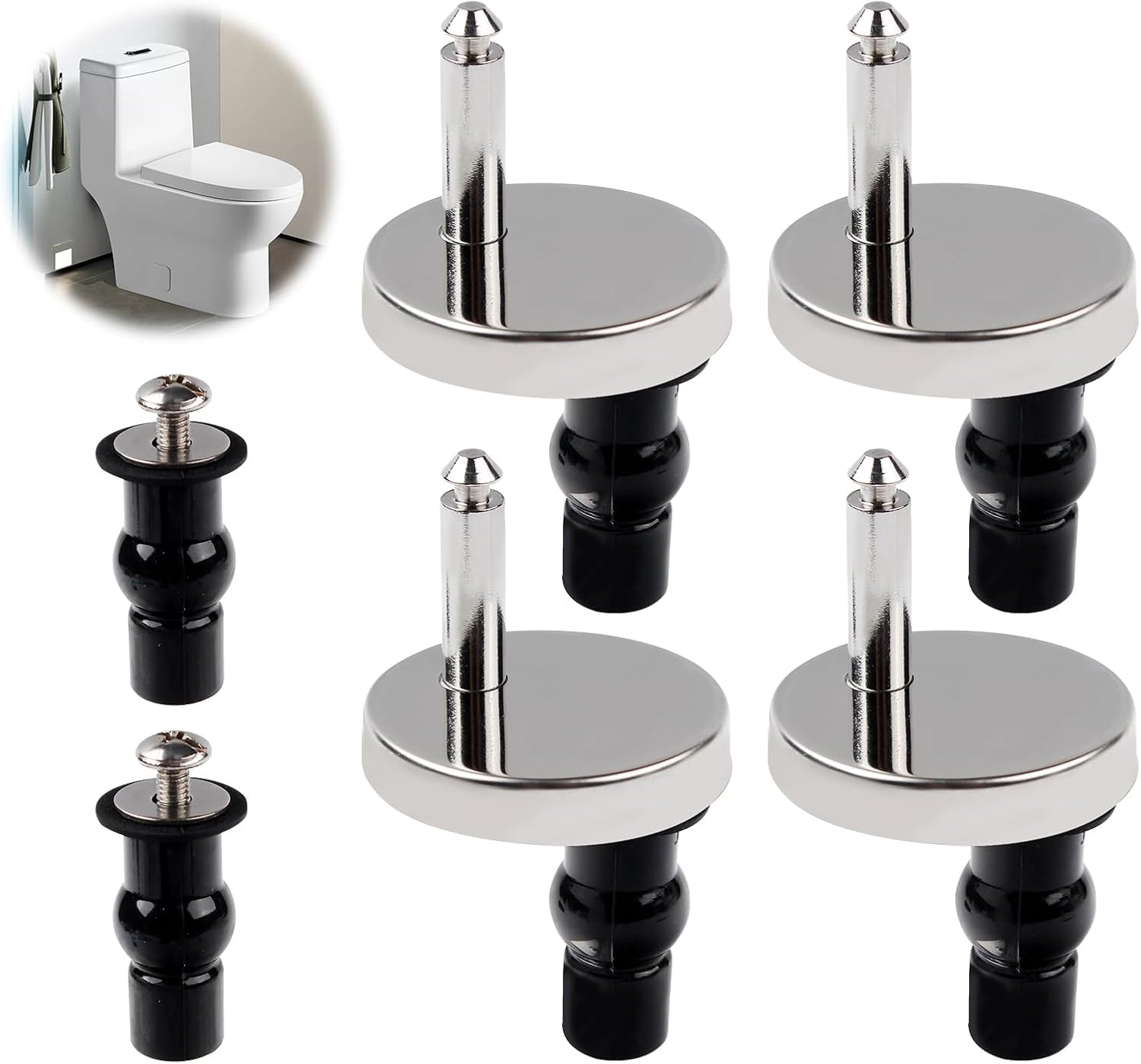 2-Pack Toilet Seat Hinge Fixings – Quick Release, Universal Screws, Rustproof Stainless Steel
