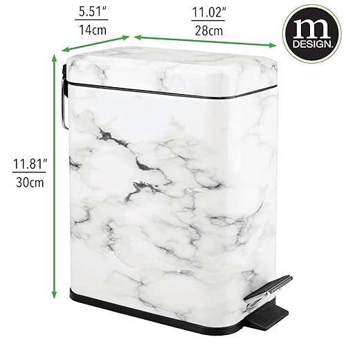 Miniatura 98 de mDesign - Cubo de basura de 1,3 galones de perfil delgado con escalón de metal, papelera, contenedor de basura, baño, tocador, dormitorio, cocina,