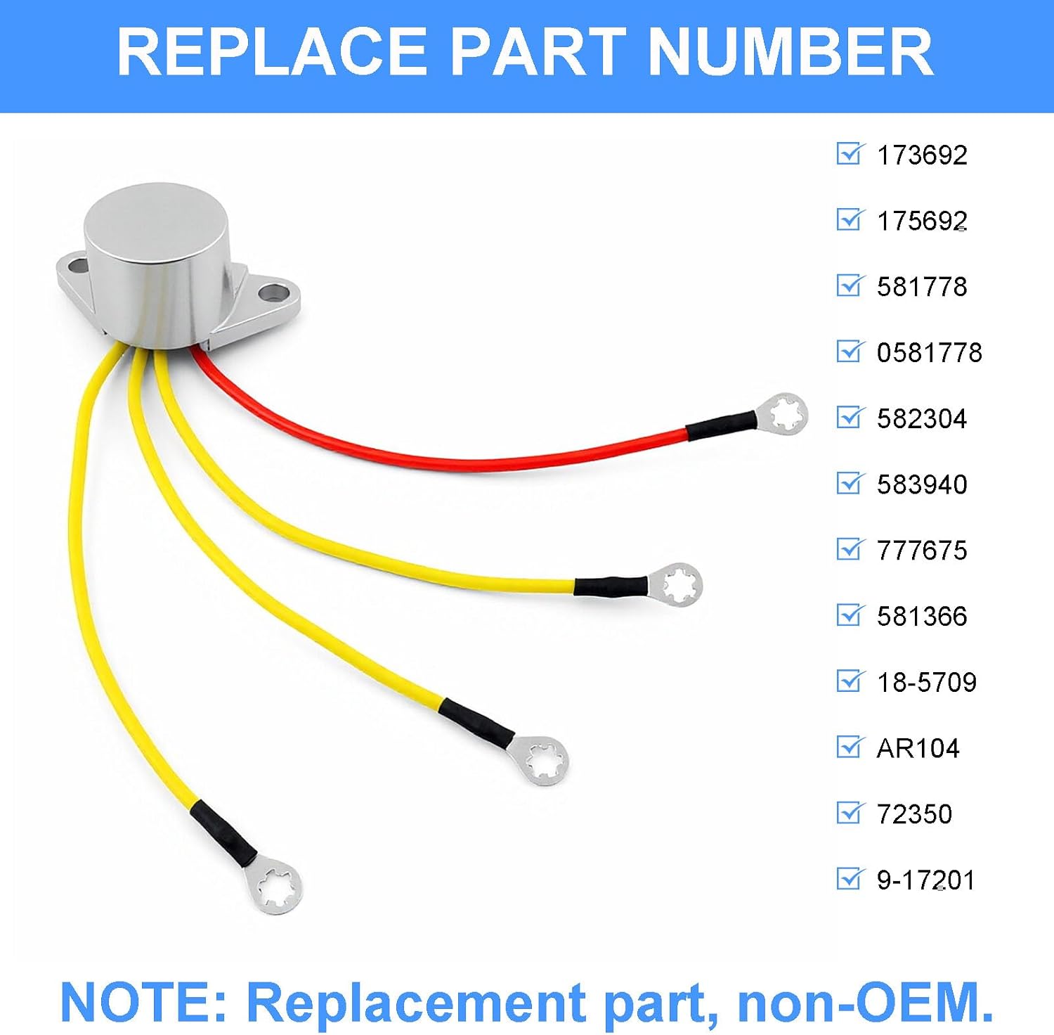 Voltage Regulator Rectifier Compatible with Evinrude Johnson 4 to 60 HP Replaces 173692 175692 18-5709 581778 582304 583940 0581778 AR104