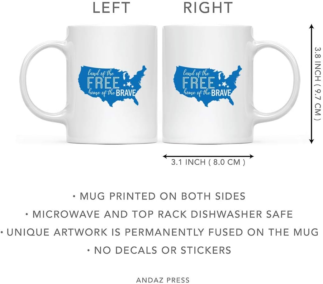 Andaz Press 4th of July 11oz. Ceramic Coffee Tea Mug Gift, Land of The Free Home of The Brave, 1-Pack
