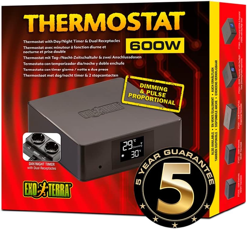 Exo Terra Thermostat for Reptile Terrariums with Day and Night Timer and Dual Receptacles