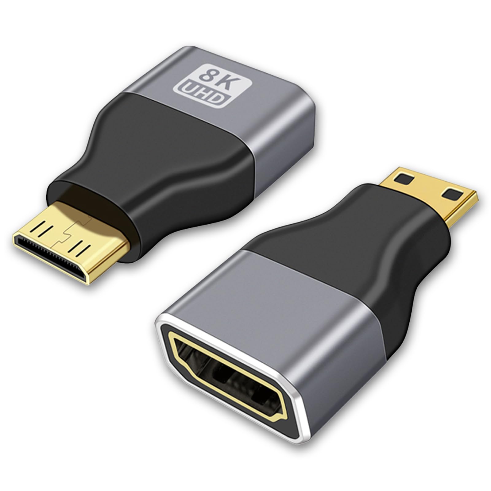 Cyberguys Lot de 2 câbles adaptateurs Mini HDMI vers HDMI, vidéo UHD 8K @ 60 Hz, convertisseur Mini-HDMI mâle vers femelle haute vitesse pour appareil photo, caméscope, Raspberry Pi Zero, tablette