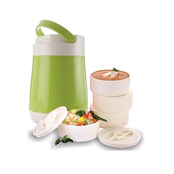 Jumbo Lunch Box - 4 Containers | Full Set Office Use | Insulated Body | Leak Proof | Full Meal & Easy to Carry - Green, Plastic, 300 ml