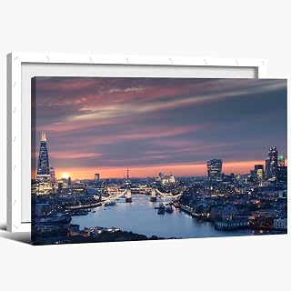 London City Sunset Uk Modern Giclee Canvas Prints on Canvas Wall Art for Home Decorations Wall Decor 16x24inch Framed