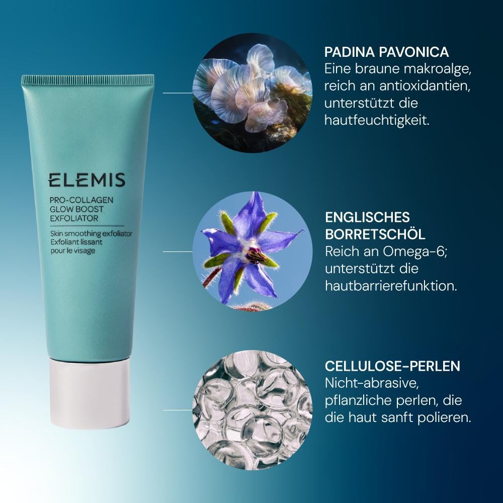 ELEMIS Pro-Collagen Glow Boost Exfoliator, sanftes physikalisches Gesichtspeeling, macht weich und poliert für glatt strahlende, hydratisierte Haut, 100 ml