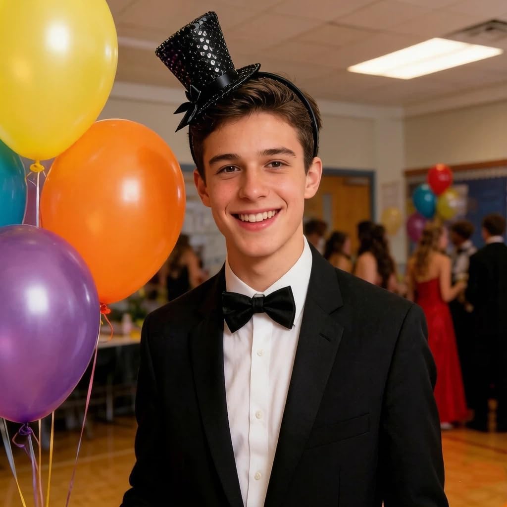 Mini Top Hat Headband, Black Sequin Tea Party Fascinator Headpiece for Women Men1920s Gatsby Party Halloween Costume - Image 5