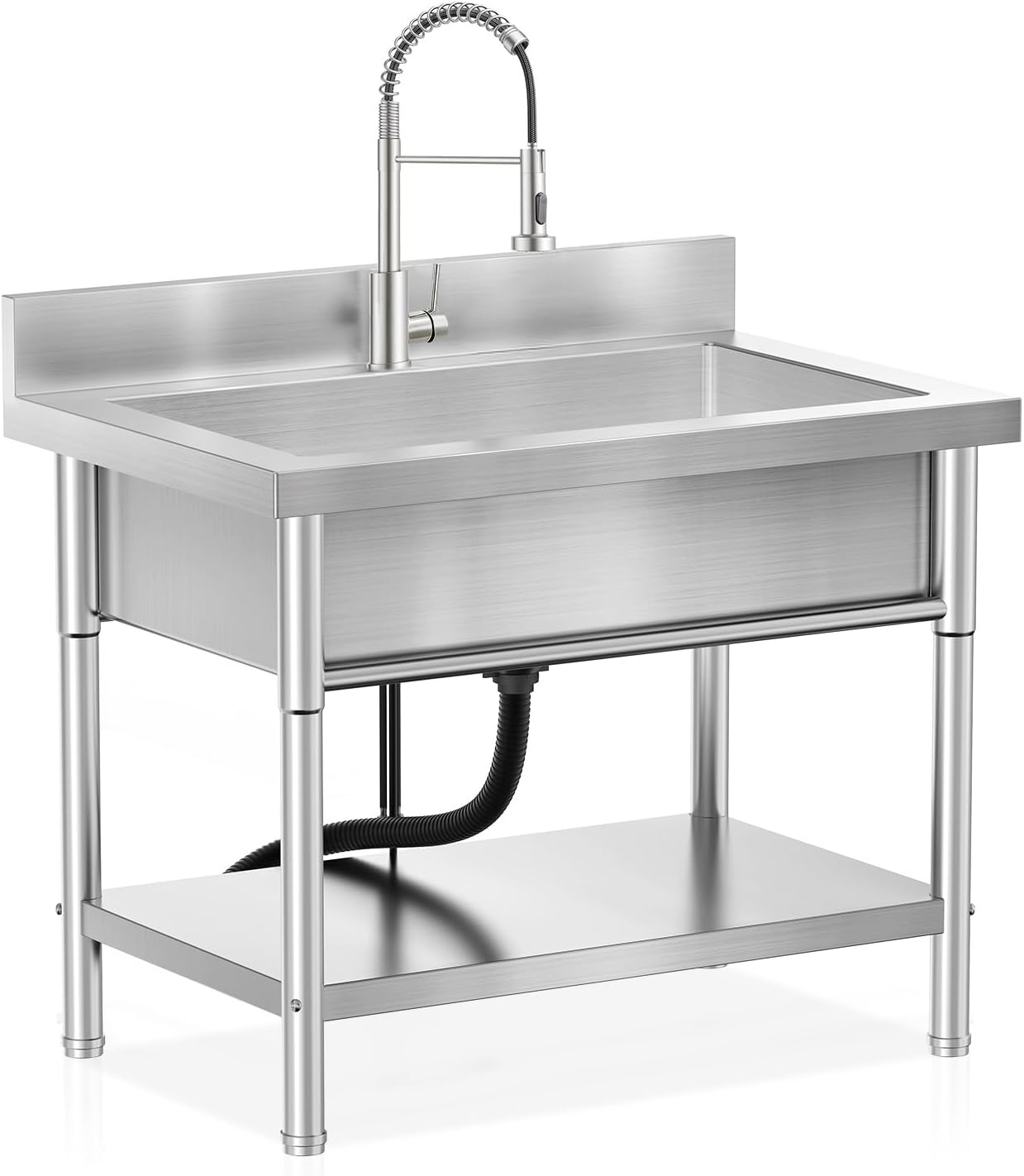 40Inch Stainless Steel Utility Sink Single Bowl Freestanding Laundry Sink with Pull-Out Faucet,for Pet Cleaning Laundry Room Farmhouse Indoor and Outdoor Sink